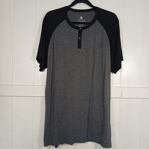 David Archy Henley Shirt Mens Medium Gray Black Bamboo Rayon Raglan Short Sleeve